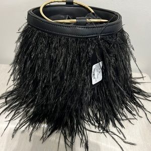 Akira black feather draw string purse